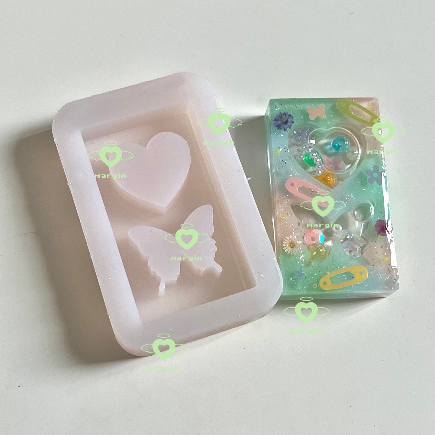 SK085 SK086 SK087 SK088  rectangular heart shaker mold, backed, acrylic, shiny