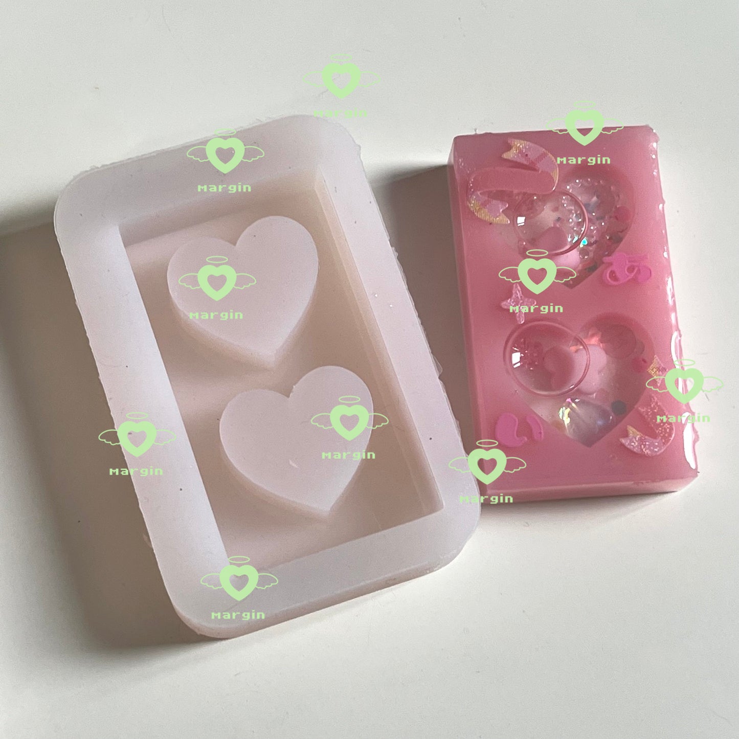 SK085 SK086 SK087 SK088  rectangular heart shaker mold, backed, acrylic, shiny