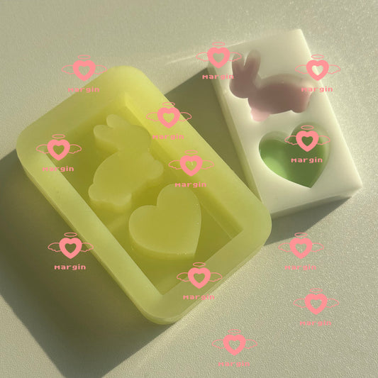 SK124 bunny heart rectangular shaker mold, backed, acrylic, shiny