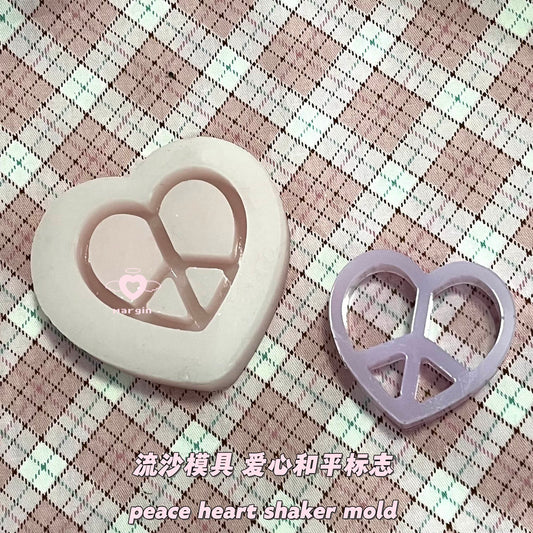 SK078 peace heart shaker mold, backed, acrylic, shiny