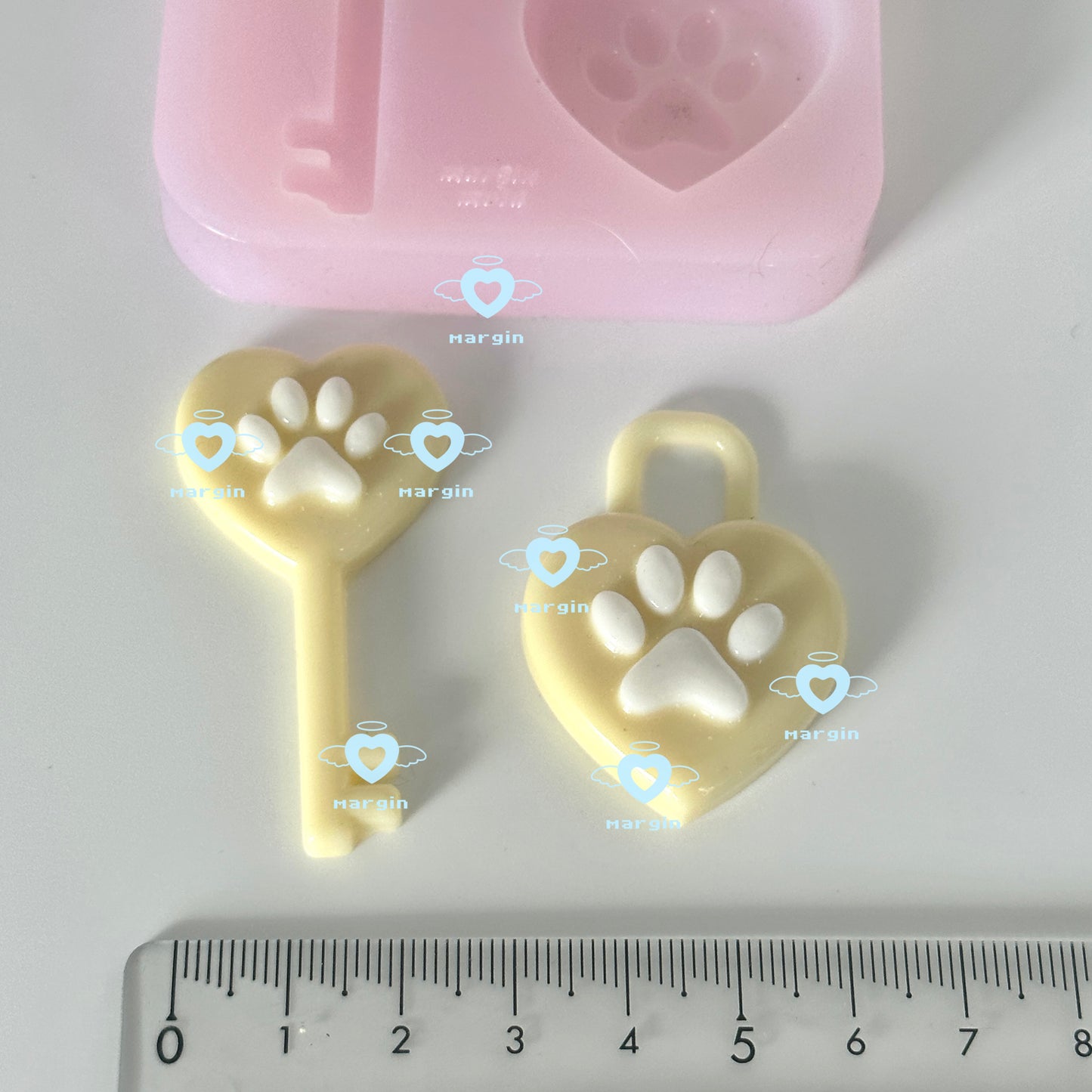 k033 paw with heart key & lock mold, 3d print, shiny, charity molds