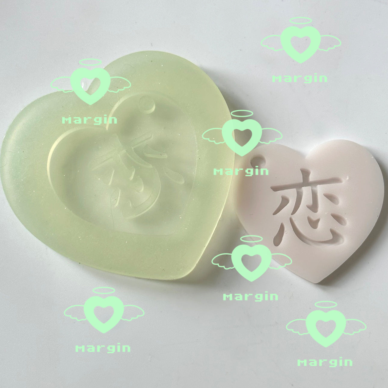 k009 k010 k011 Chinese charactor heart keyring mold 愛 夢 恋, acrylic, shiny